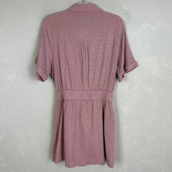 Free People size L mini wrap dress purple short sleeve cotton linen blend NEW - Picture 7 of 14